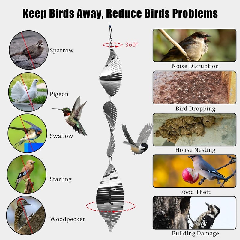 ToBeAce Stainless Steel Bird Deterrents for Outside,3D Wind Spinners Outdoor Decor,12 Discs Reflective Bird Scare Discs 4 Set Bird Reflectors to Keep Woodpecker Pigeon Away from House Window Patio Yard Porch - Image 3